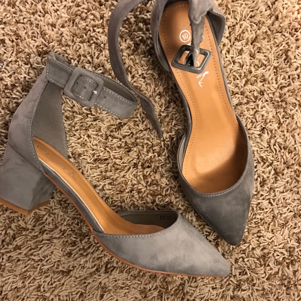 Grey suede like block heels